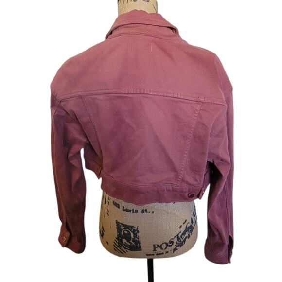 XS DL1961 X Marianna Hewitt brown denim cropped jean jacket, rose gold buttons - Picture 5 of 6